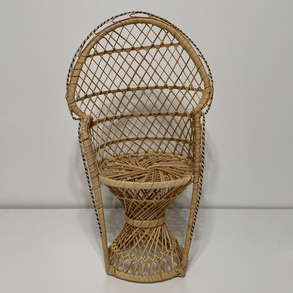 Vintage Wicker Peacock Rattan Chair -Plant Stand or Doll Chair